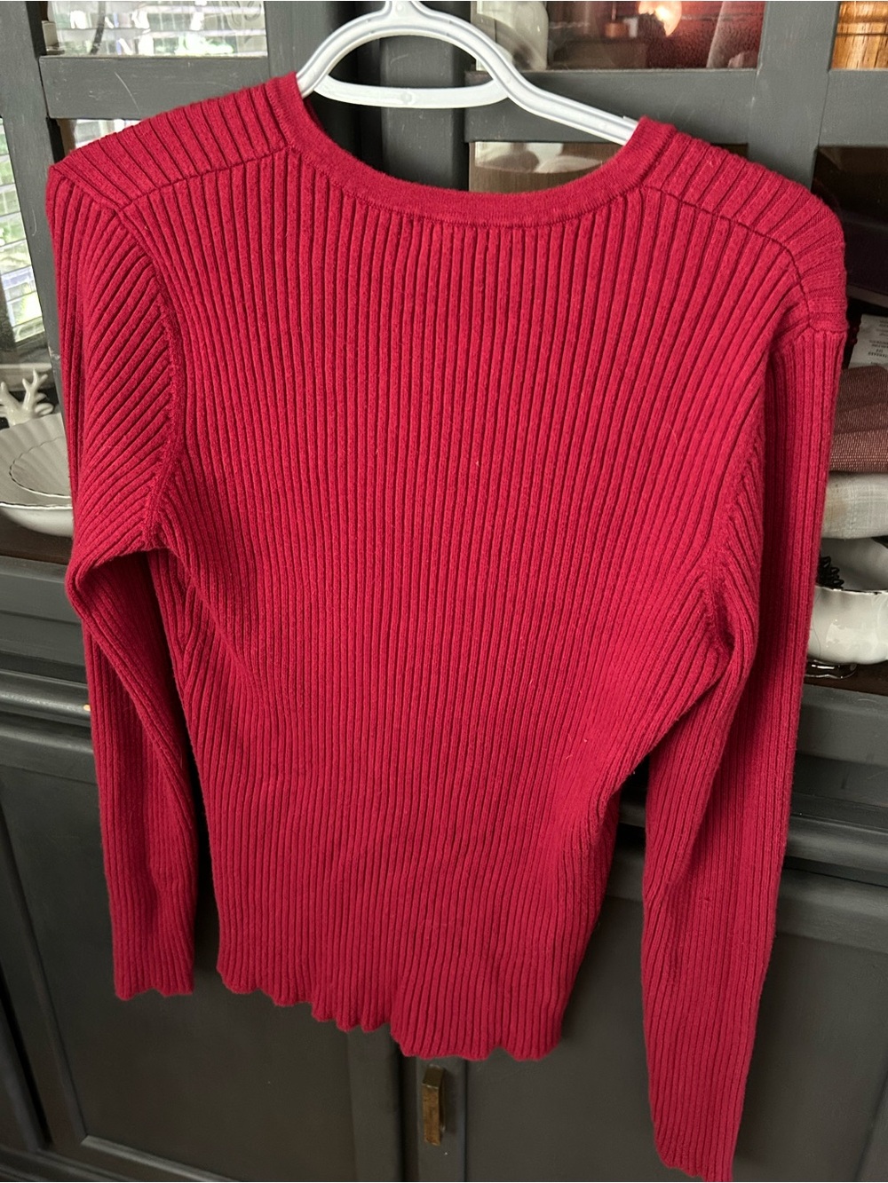 RW&CO. Ribbed Button-Front Sweater in Deep Red - Picture 3 of 3